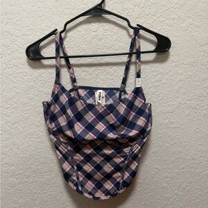 Victoria's Secret PINK | The Cinched Micro Corset Top Size XL Navy Plaid Print